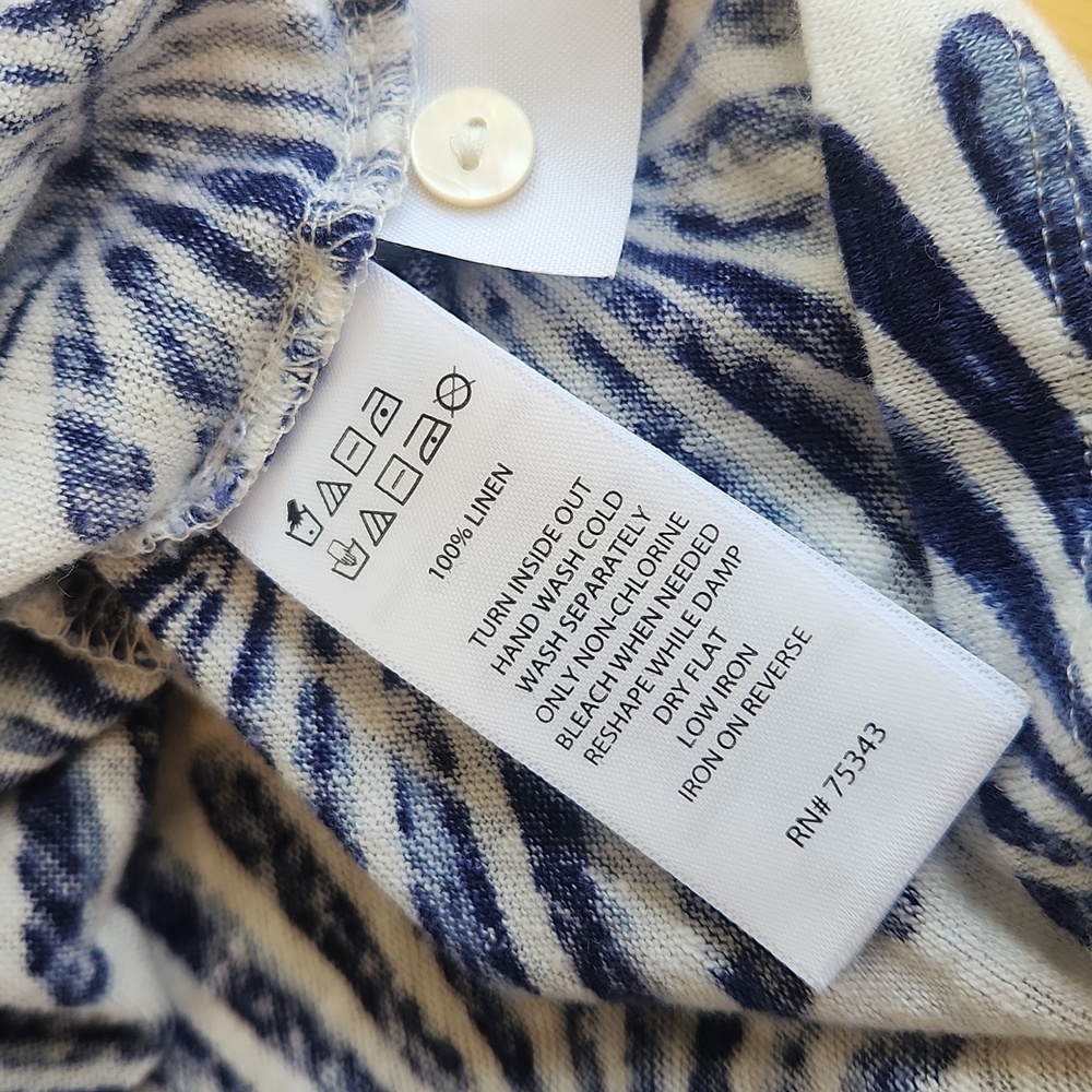 Joie 100% Linen Blouse Cap Sleeve Coastal White Blue L - Picture 6 of 16